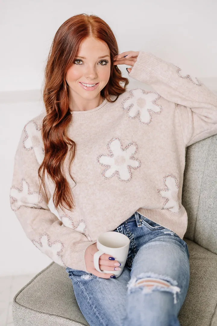 Lurex Edge Flower Sweater