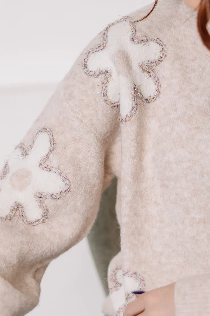 Lurex Edge Flower Sweater