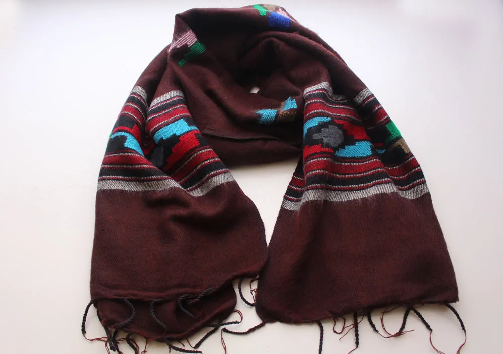 Maroon Yak Wool Shawl with Buttefly Pattern Handloomed in Nepal