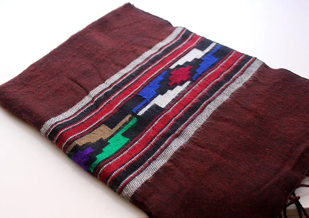 Maroon Yak Wool Shawl with Buttefly Pattern Handloomed in Nepal
