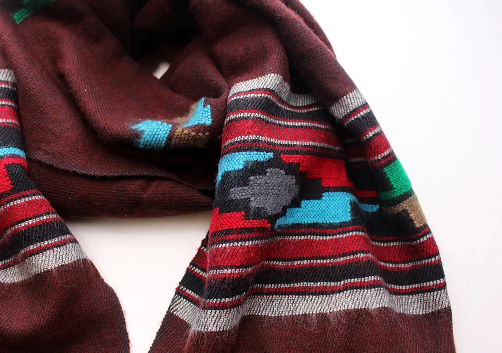 Maroon Yak Wool Shawl with Buttefly Pattern Handloomed in Nepal