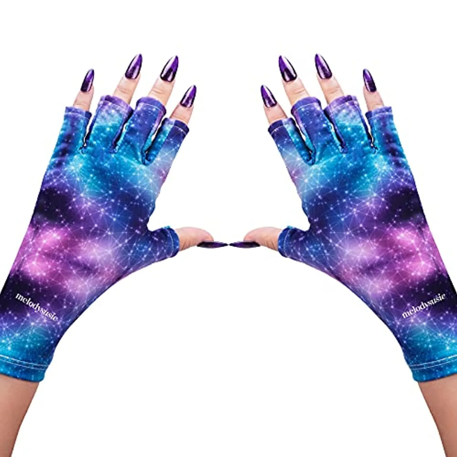 MelodySusie Protection UV Glove for Nail Lamp, Professional UPF50  Gel Manicure Gloves, Starry Night Nail Art Skin Care Fingerless Gloves Protect Hands from UV Harm,Party Cosplay Holiday Costume…