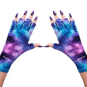 MelodySusie Protection UV Glove for Nail Lamp, Professional UPF50  Gel Manicure Gloves, Starry Night Nail Art Skin Care Fingerless Gloves Protect Hands from UV Harm,Party Cosplay Holiday Costume…