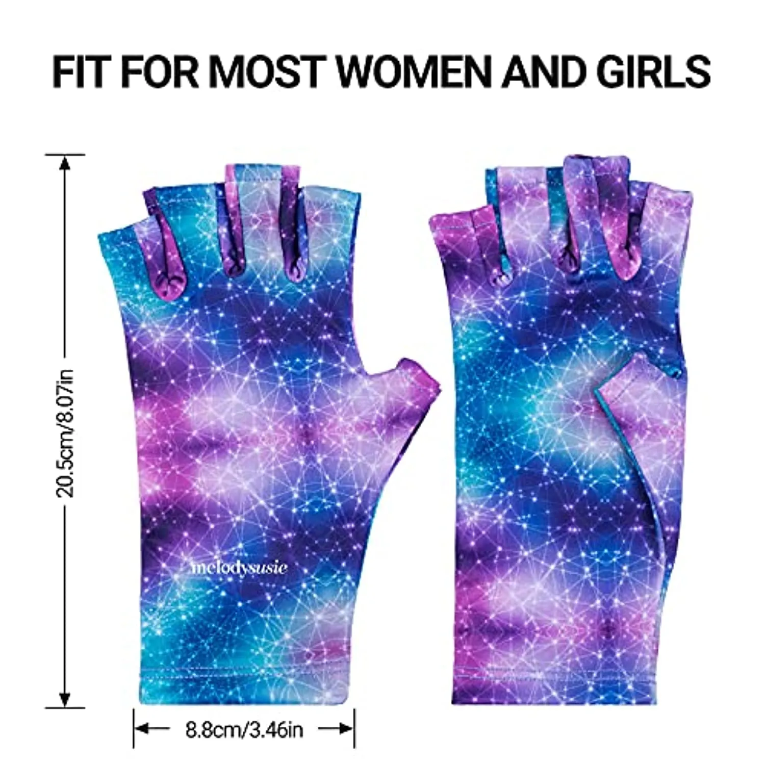 MelodySusie Protection UV Glove for Nail Lamp, Professional UPF50  Gel Manicure Gloves, Starry Night Nail Art Skin Care Fingerless Gloves Protect Hands from UV Harm,Party Cosplay Holiday Costume…