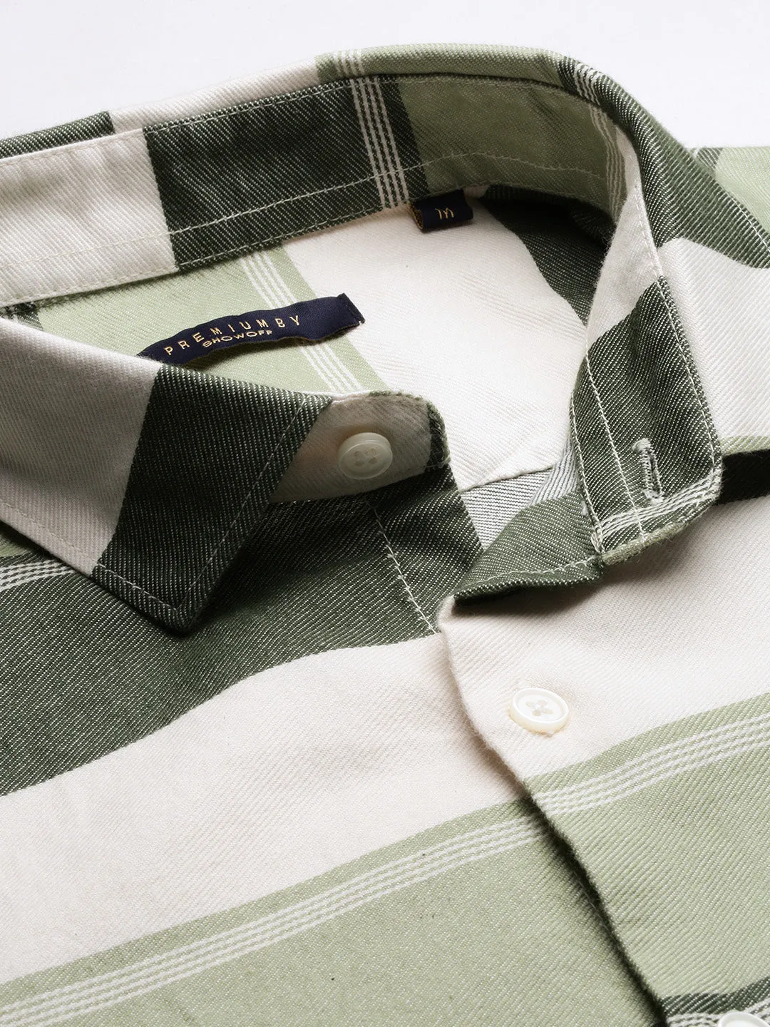 Men Horizontal Stripes Green Shirt