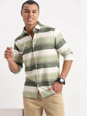 Men Horizontal Stripes Green Shirt