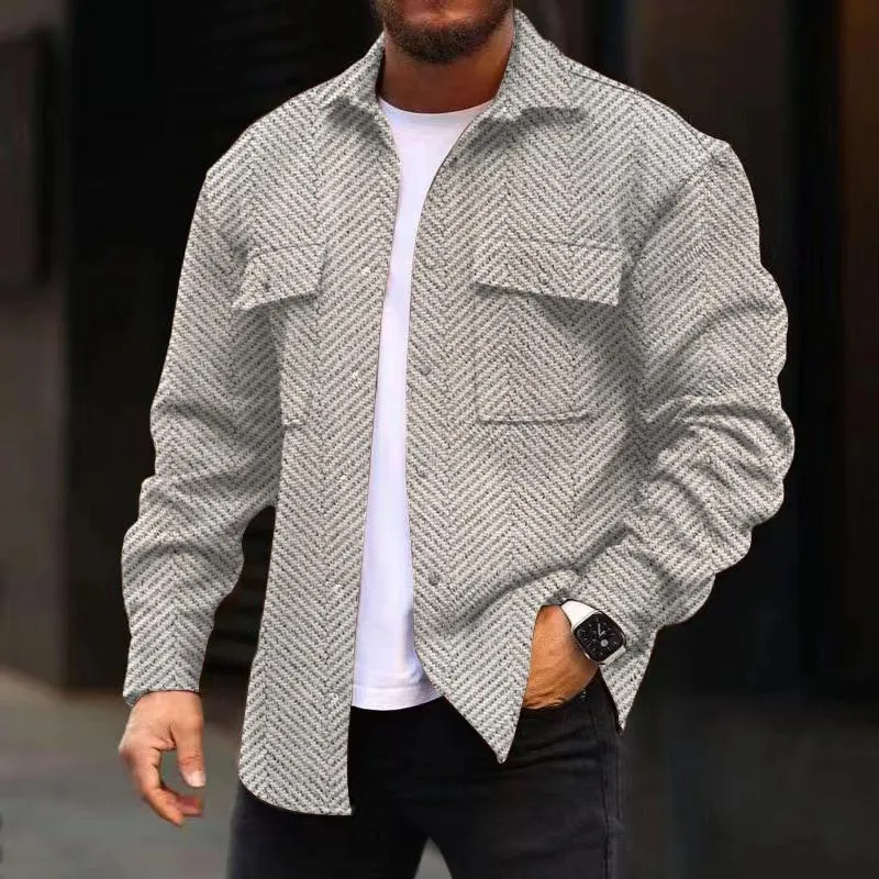 Men's Corduroy Print Long Sleeve Shirt Jacket 36624595L