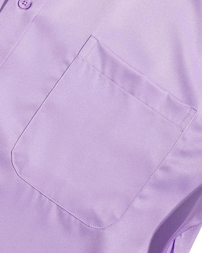 Men's Dress Shirts Wrinkle-Free Long Sleeve Stretch Solid Formal Business Button Down Shirt with Pocket - Purple