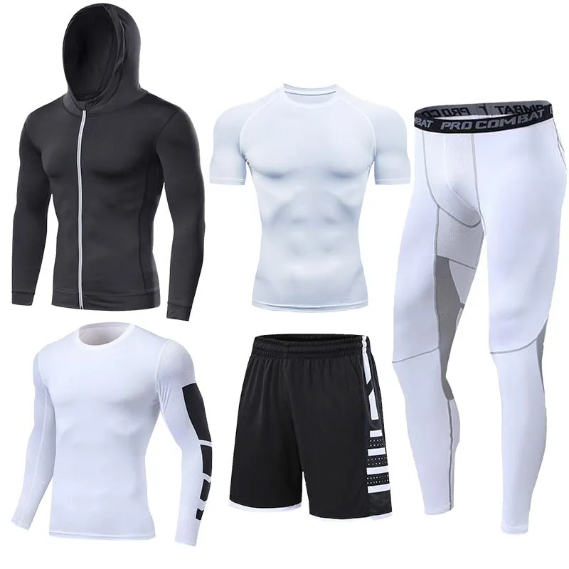 Men's Running Tracksuit Training Fitness Sportswear Set Compression Leggings Sport Clothes Gym Tight Sweatpants Rash Guard Lycra v2