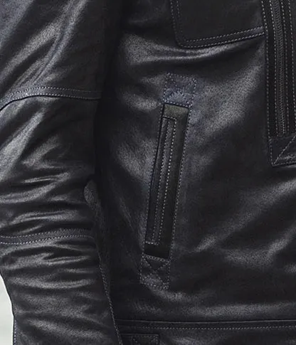 Mens Winter Black Snuff Faux Shearling Style Real Leather Jacket by TJS