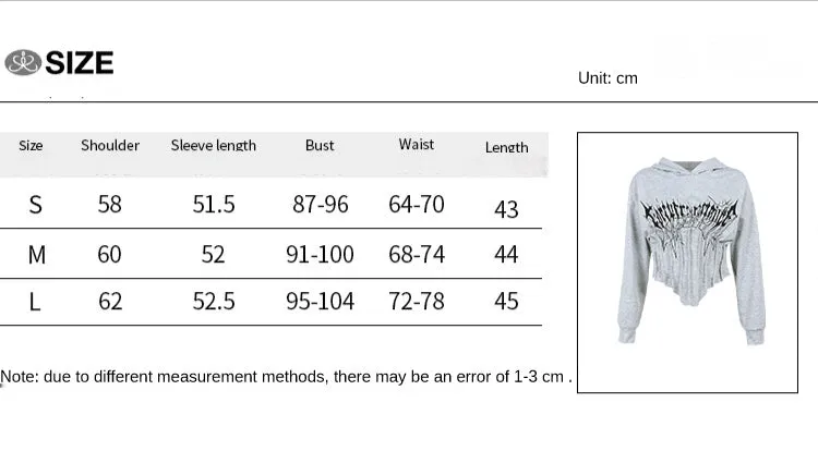 New autumn hooded sweatshirt corsetwise gothic prints crop short irregular hem batwing hoodie