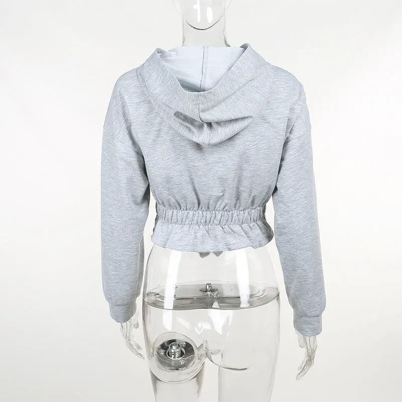 New autumn hooded sweatshirt corsetwise gothic prints crop short irregular hem batwing hoodie
