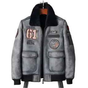 New Men's Short Grey Shearling Jacket - Sheepskin Coat