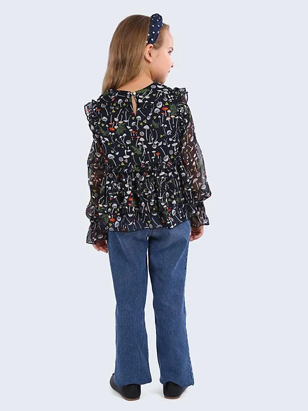One Friday Navy Blue Printed Top