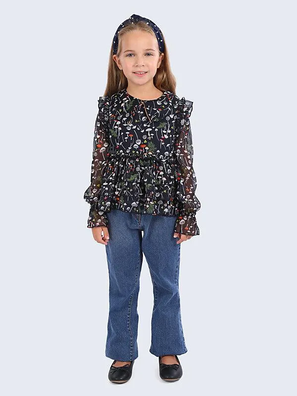 One Friday Navy Blue Printed Top