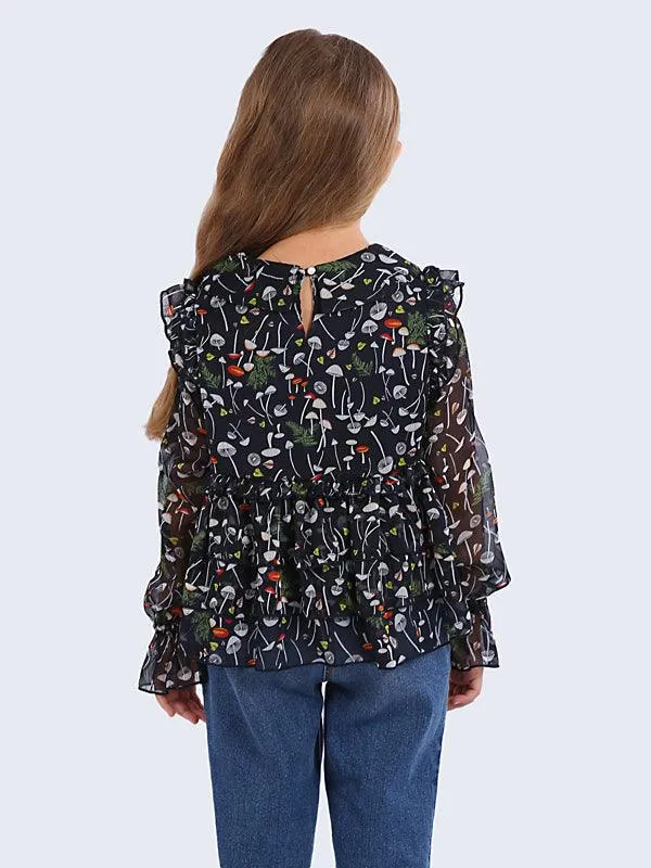 One Friday Navy Blue Printed Top
