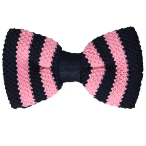 Pink and Navy Blue Nautical Striped Knit Bow Tie