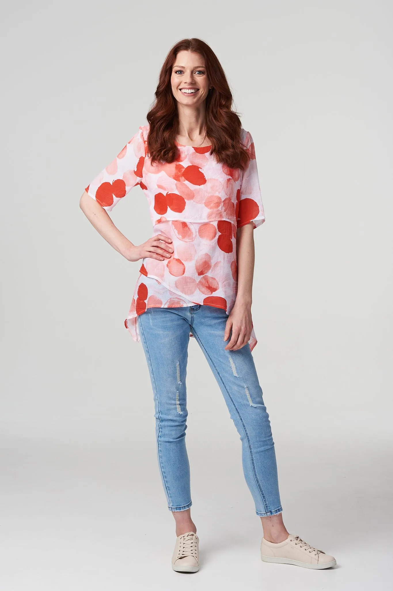 Polka Dot Layered Blouse Top