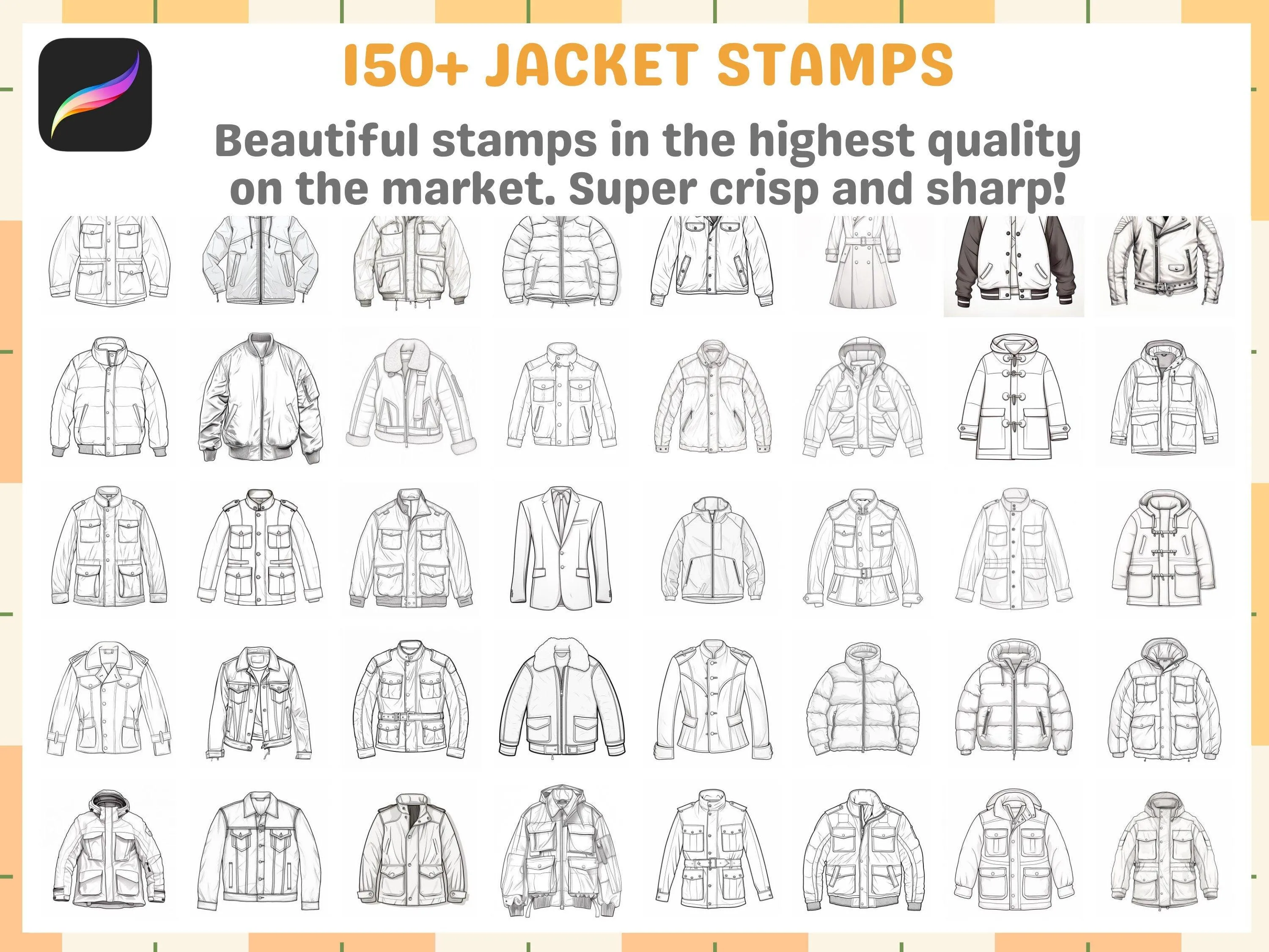 Procreate Ultimate Jacket Stamp Collection: High-Quality Stamps for Fashion Illustration - Bomber, Denim, Leather, Coat, Puffer and More