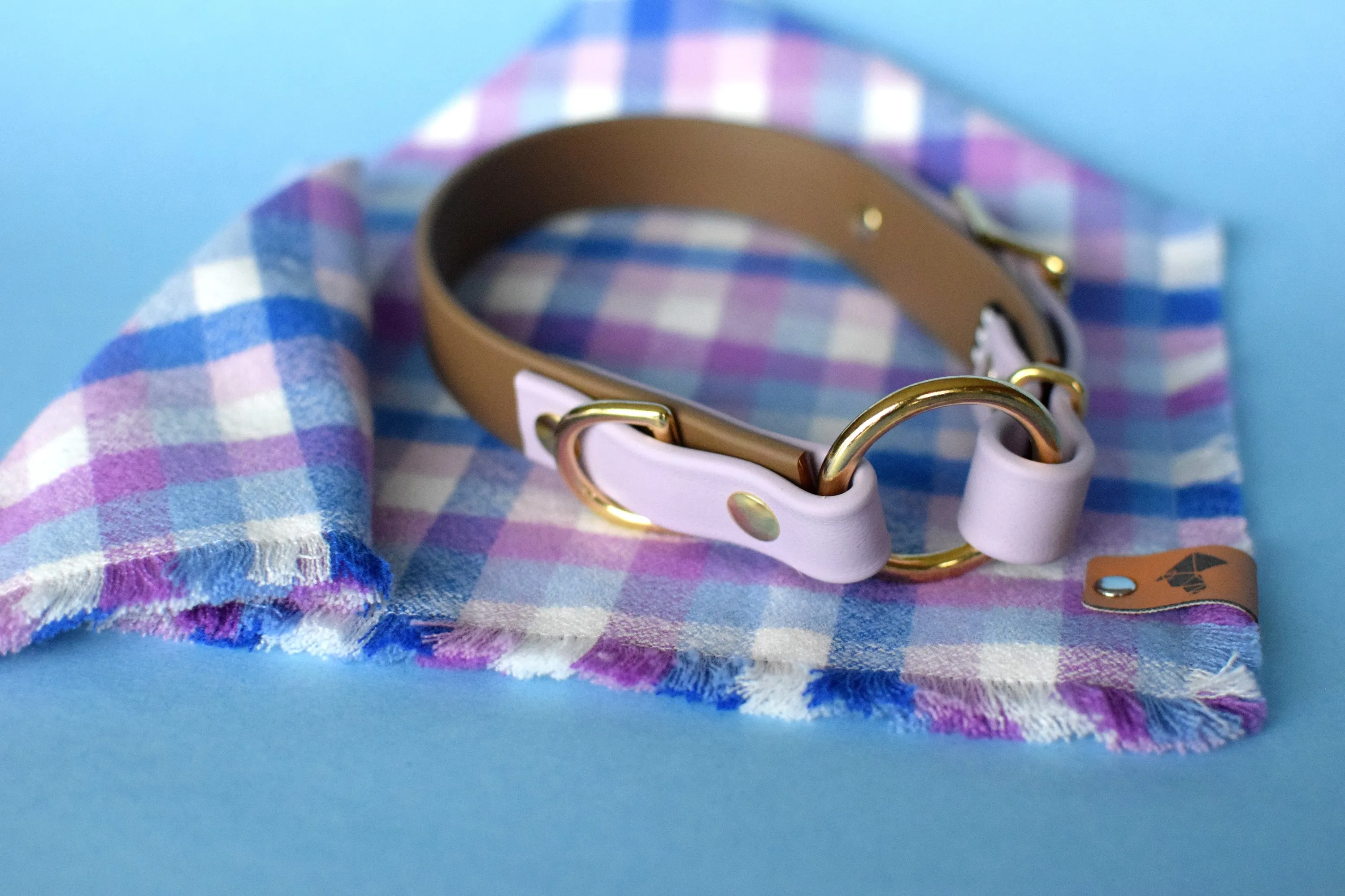 PURPLE RAIN Fringed Flannel Dog Bandana - Snap/Tie On Cotton Scarf
