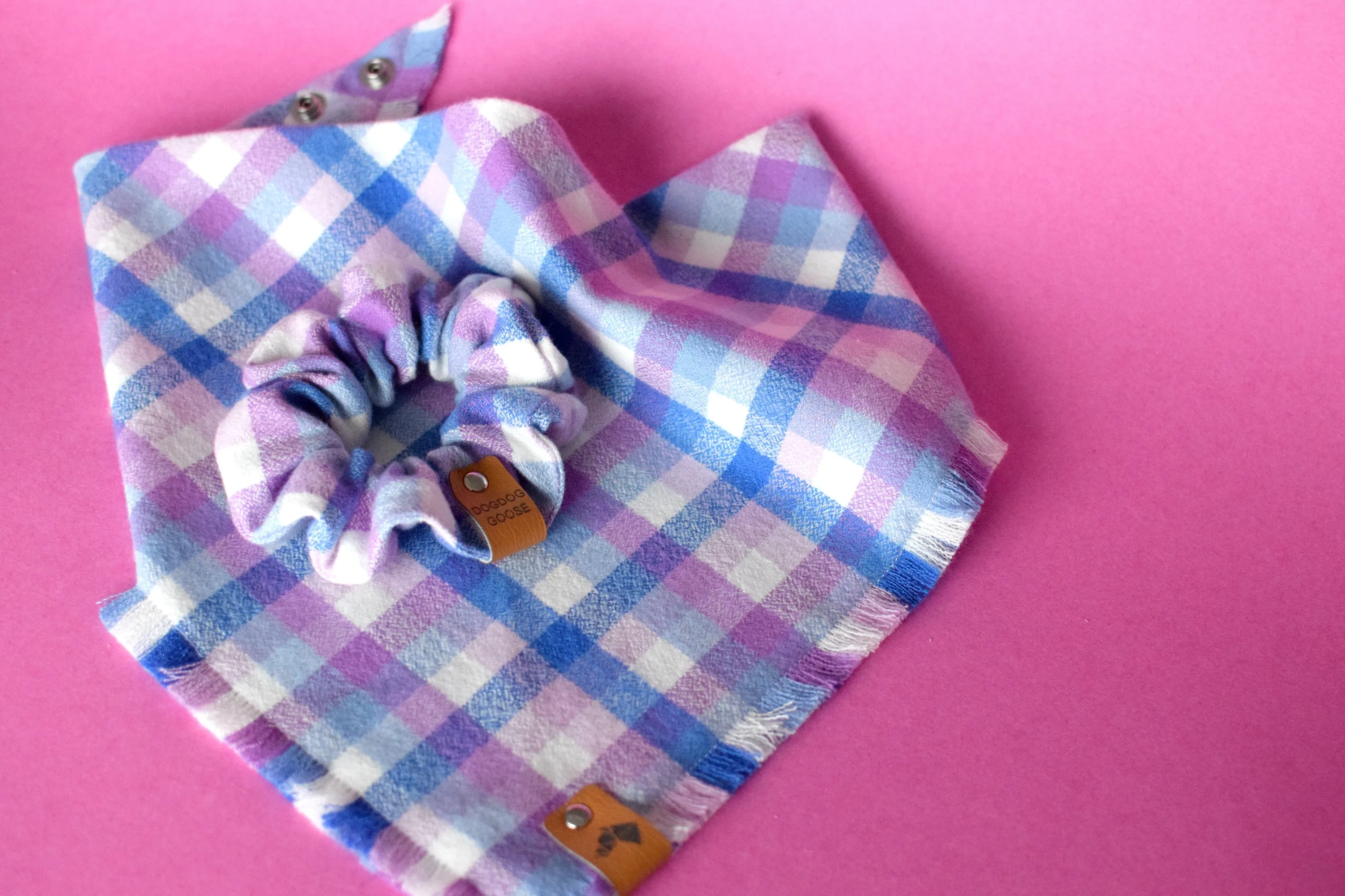 PURPLE RAIN Fringed Flannel Dog Bandana - Snap/Tie On Cotton Scarf