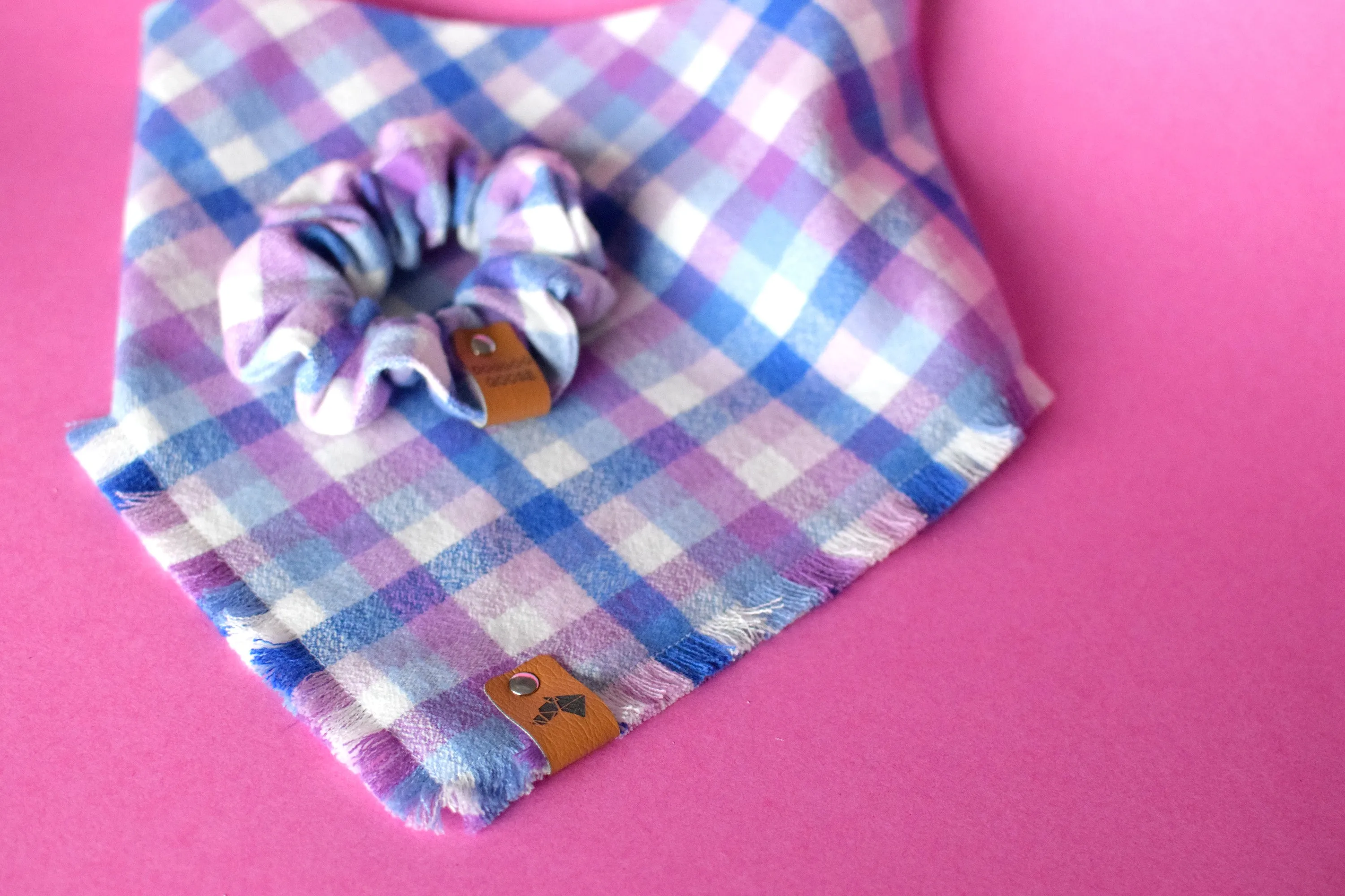 PURPLE RAIN Fringed Flannel Dog Bandana - Snap/Tie On Cotton Scarf