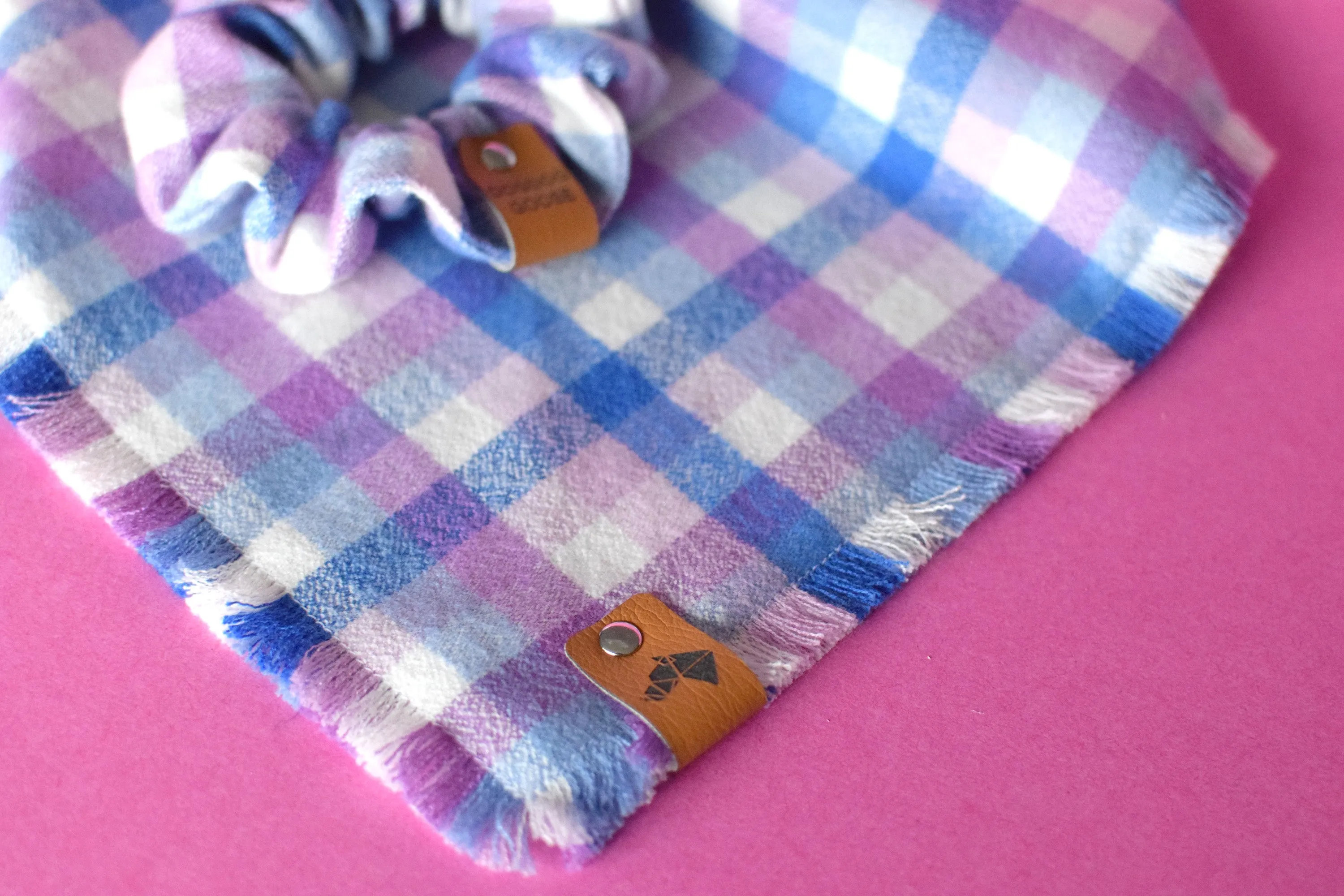 PURPLE RAIN Fringed Flannel Dog Bandana - Snap/Tie On Cotton Scarf