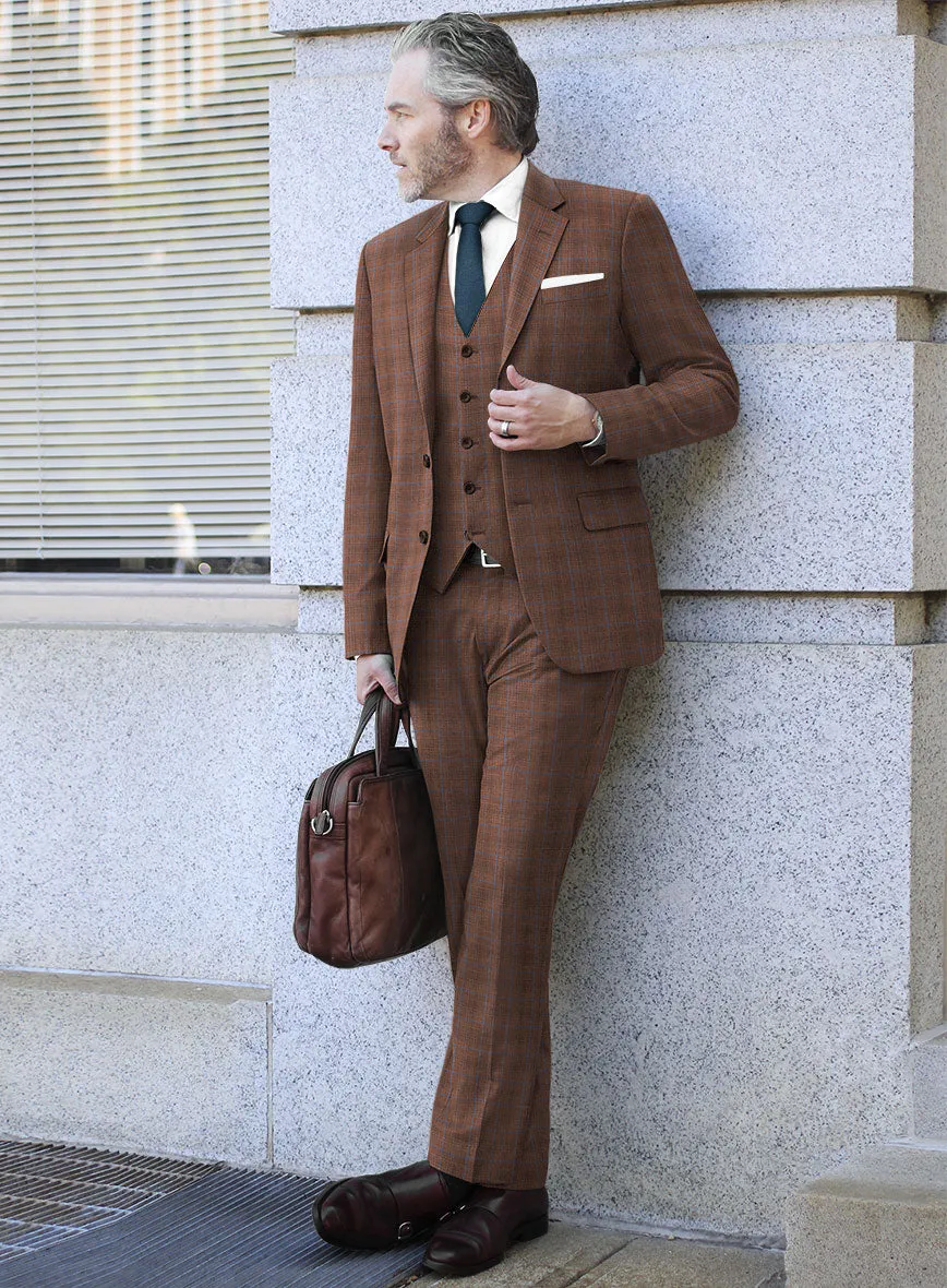 Reda Nutmeg Brown Checks Wool Suit