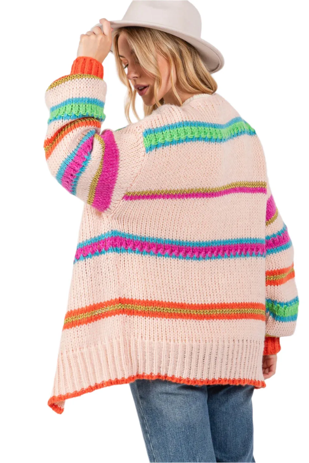 SAGE   FIG Rainbow Striped Open Front Knit Cardigan