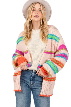 SAGE   FIG Rainbow Striped Open Front Knit Cardigan