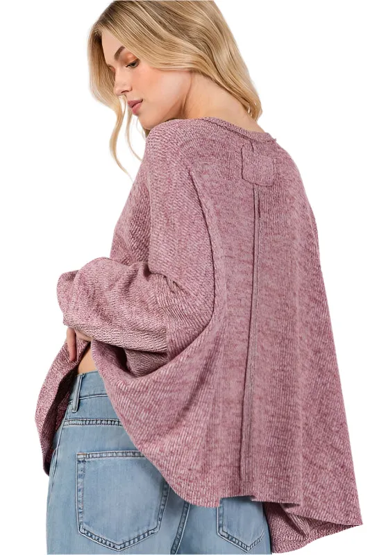 SAGE   FIG Round Neck Batwing Sleeve Oversize Top