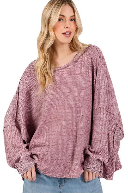 SAGE   FIG Round Neck Batwing Sleeve Oversize Top