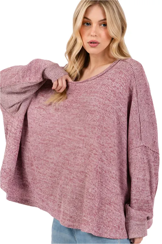 SAGE   FIG Round Neck Batwing Sleeve Oversize Top