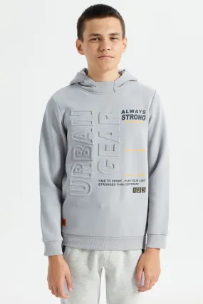 Senior Boys Grey Embossed Hooded Sweatshirt