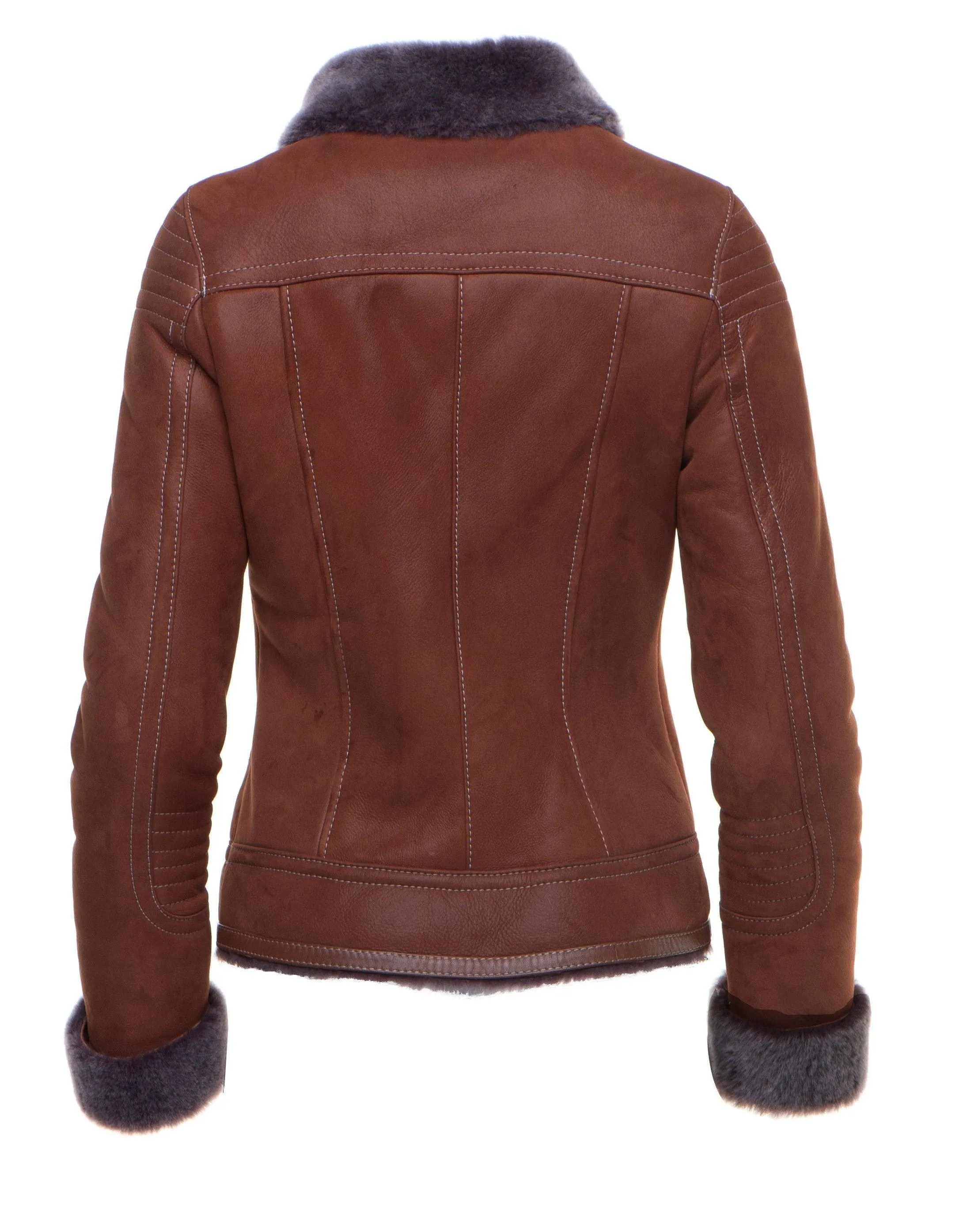 Sheepskin Shearling B-3 Bomber Style Jacket by Reyna's Tan