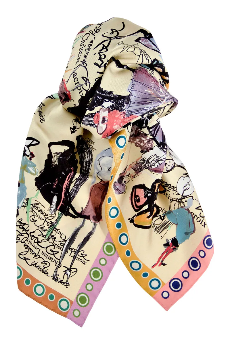 Silk scarf "Croquis" Lacroix - creamy yellow