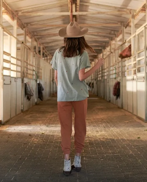 The Great - The Boxy Crew with Multi Poppy Embroidery in Sage