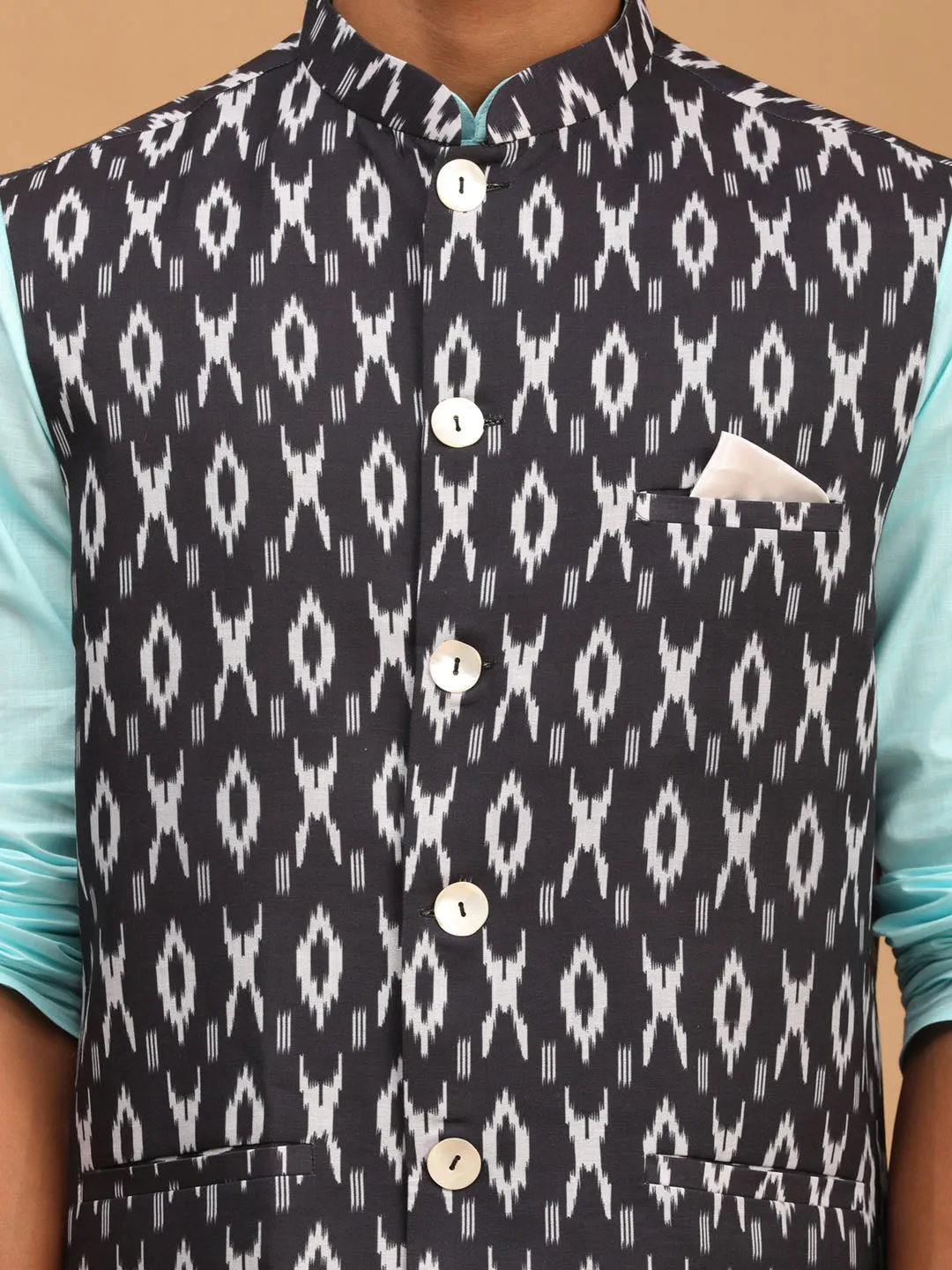 VASTRAMAY Men's Ikkat Nehru Jacket Set