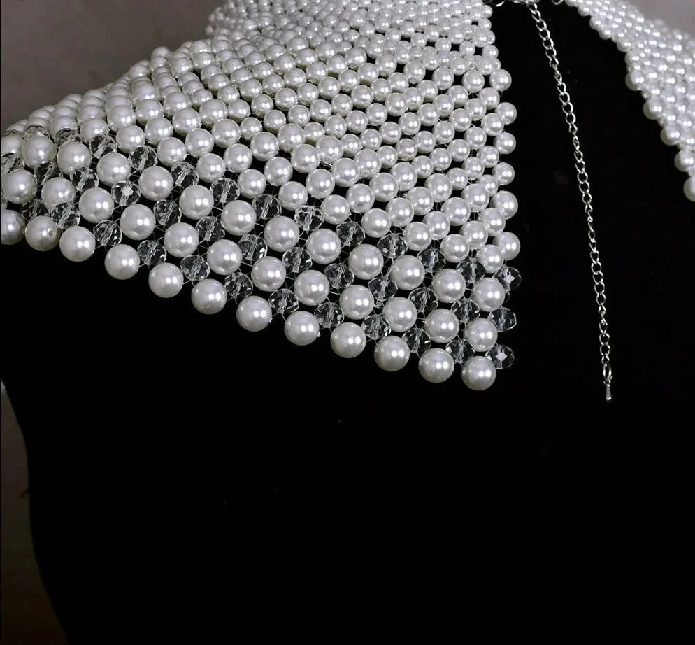 Vintage Dubai Bridal Shoulder Necklace Fashion Pearl Beaded Choker Wedding Accessory
