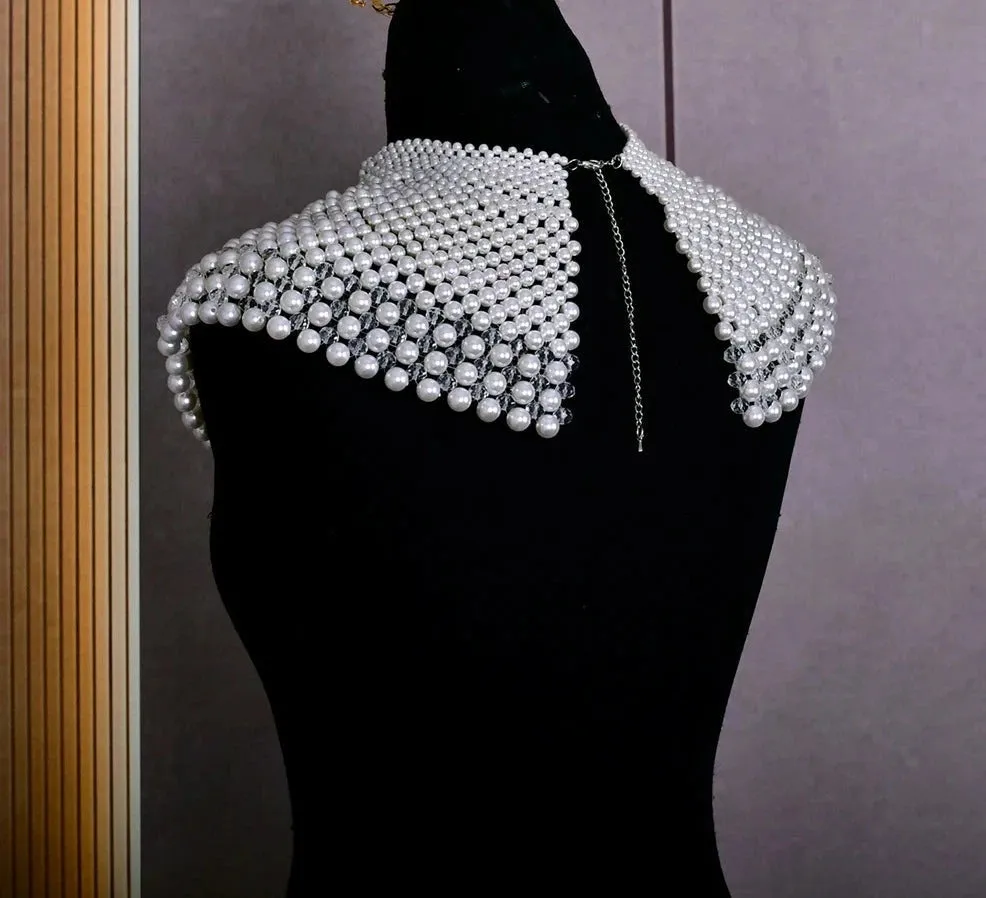 Vintage Dubai Bridal Shoulder Necklace Fashion Pearl Beaded Choker Wedding Accessory