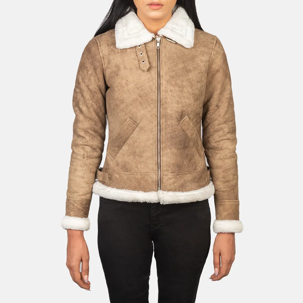 Women Brown Leather aviator Jacket