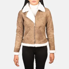 Women Brown Leather aviator Jacket