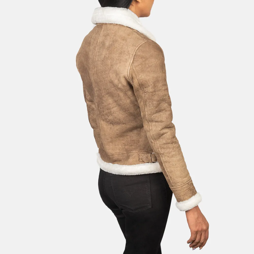 Women Brown Leather aviator Jacket