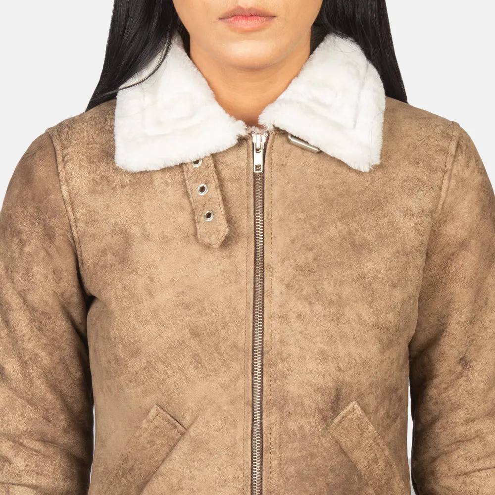 Women Brown Leather aviator Jacket