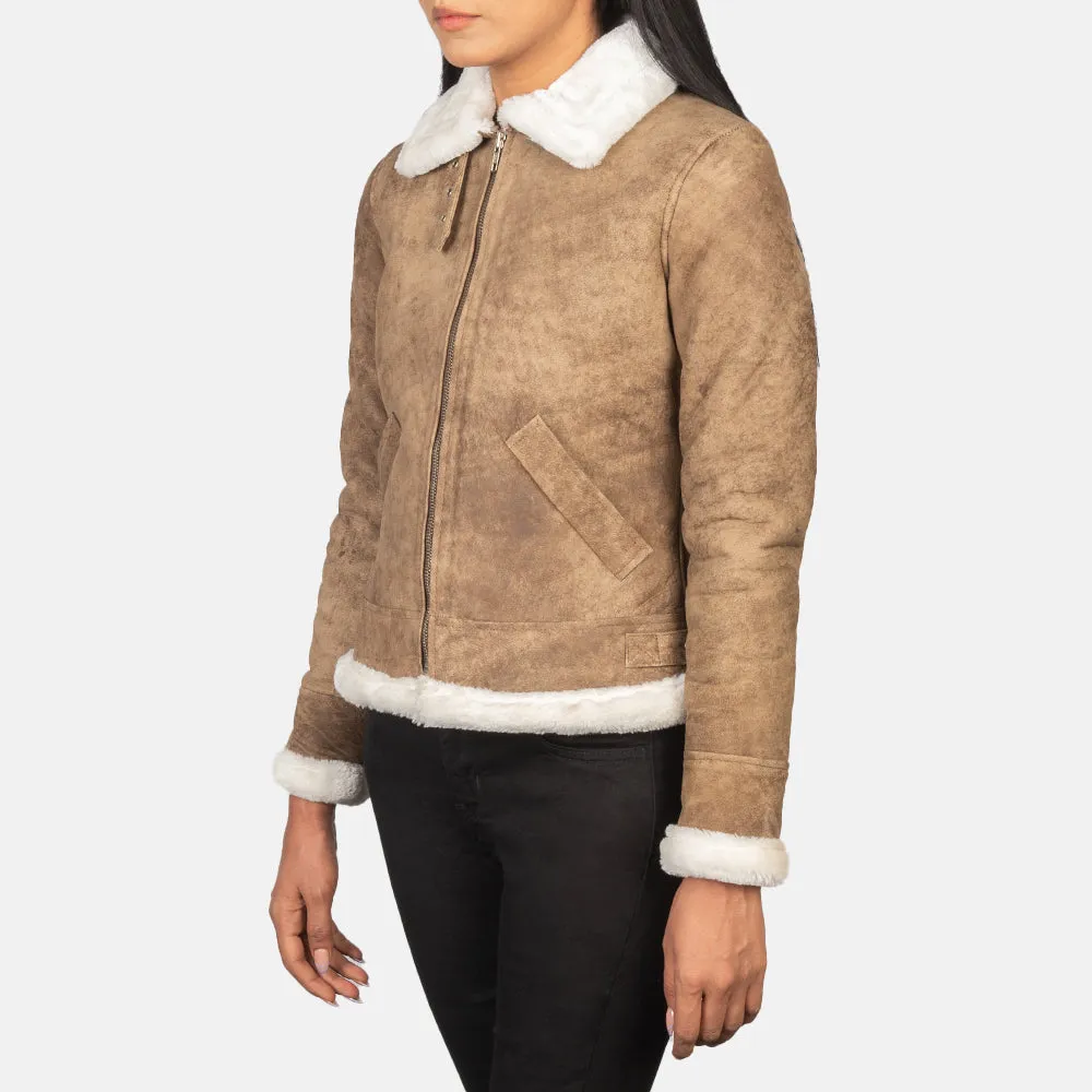 Women Brown Leather aviator Jacket