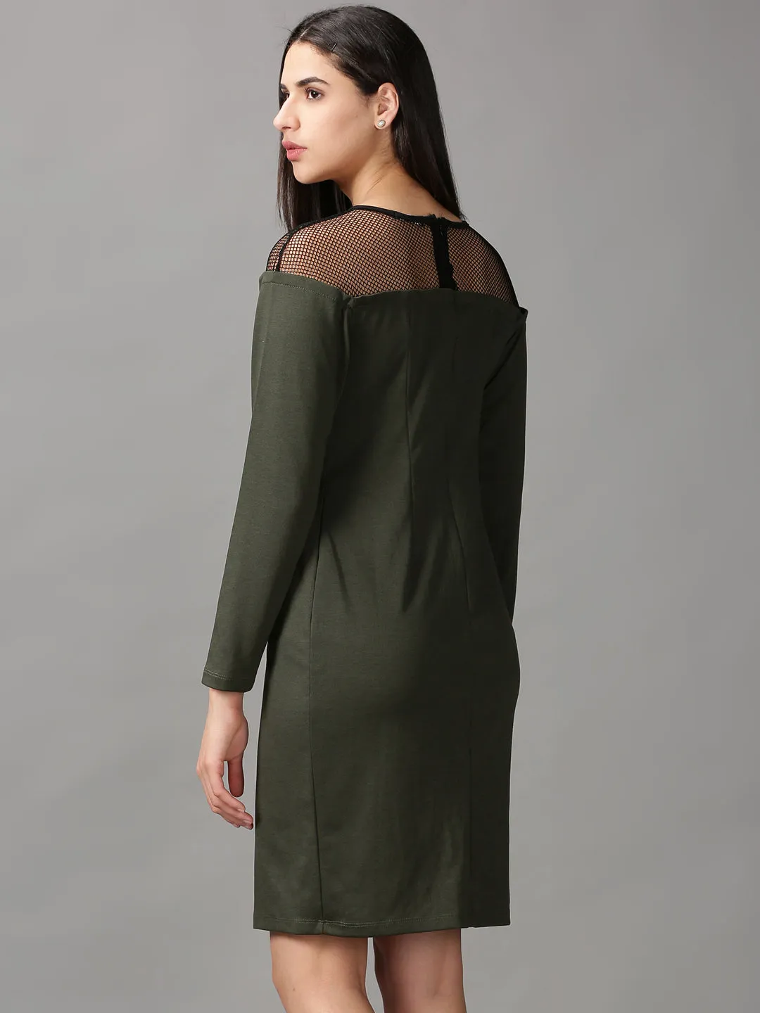 Women's Olive Solid Bodycon Dress