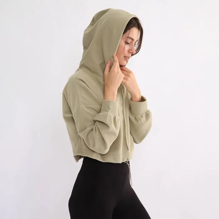 Womens Waffle Knit Drop Shoulder Cropped Hoodie