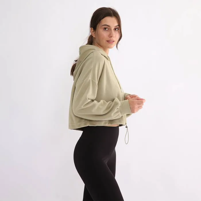 Womens Waffle Knit Drop Shoulder Cropped Hoodie