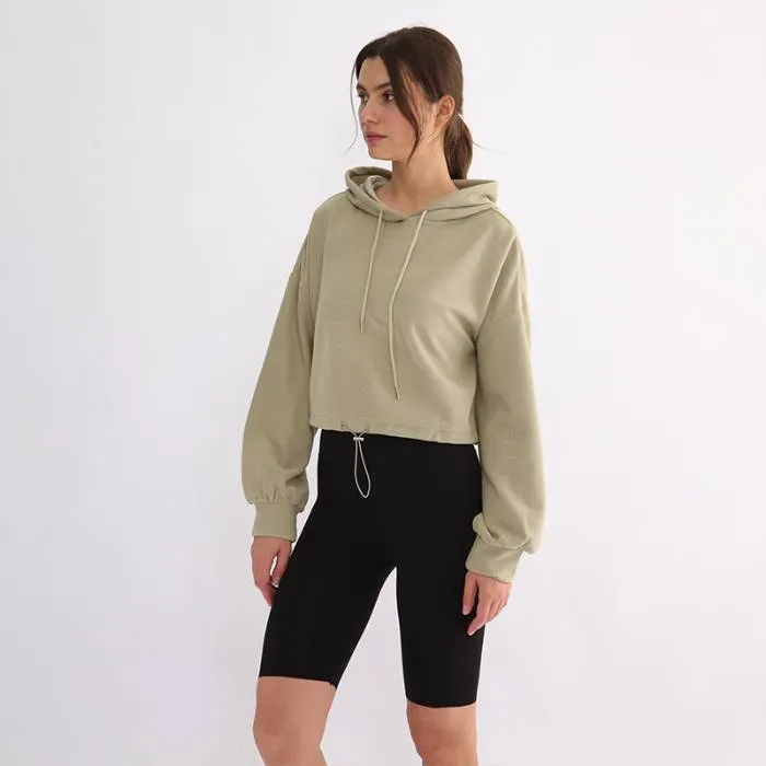 Womens Waffle Knit Drop Shoulder Cropped Hoodie