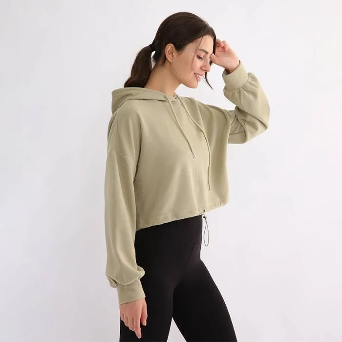 Womens Waffle Knit Drop Shoulder Cropped Hoodie